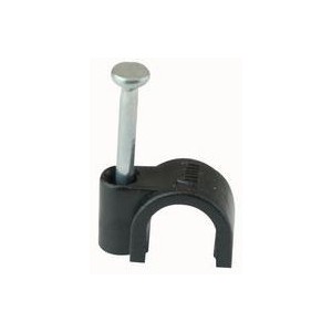 Round Black Cable Clip with Nail - 8mm (100 Pack)