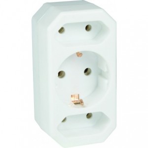 Schuko Adapter with 2 x 2-Pin Euro and 1 x Schuko Sockets