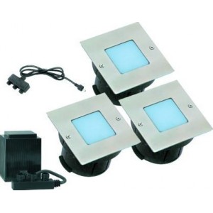 BLUE 230V 4xLED Stainless Steel Light Fitting Set