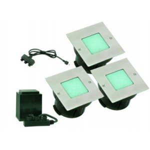 Green 230V 4xLED Stainless Steel Light Fitting Set
