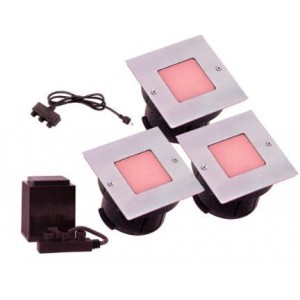 RED 230V 4xLED Stainless Steel Light Fitting Set