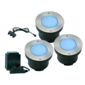 Blue 230V 6 x LED Stainless Steel Light Fitting Set