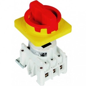 63A 3P Isolator with Red/Yellow Handle and 70mm Shaft