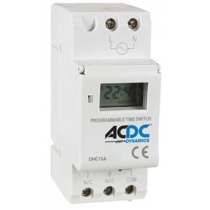 12-24VAC/DC 24HR/7DAY Digital Timer DIN Rail 36x60mm 16A