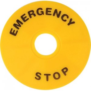 E-STOP 90MM Diameter Yellow Legend Plate