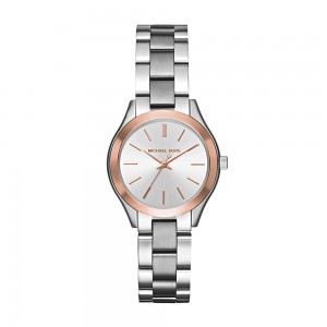 Michael Kors Women's Mini Slim Runway Analogue Quartz Watch - Silver/Rose Gold