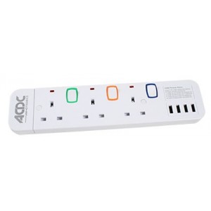 3-Way BS 13Amp Extender with 4 USB and 0.5M Cable