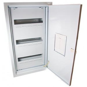 WHITE STEEL DIN DB FLUSH 3x16(48)-WAY WITH DOOR AND TRAY