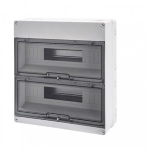 GREY SURFACE DB 2x18M CLEAR DOOR IP55