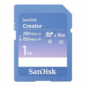 SanDisk Creator SD UHS-II Card 1TB- read speeds up to 280MB/s- write speeds up to 150MB/s- 4K UHD/6K video- V60