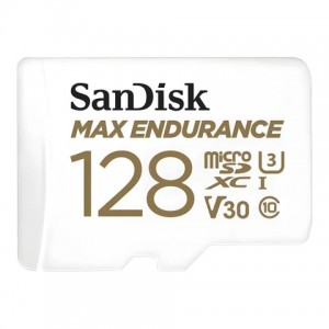 SanDisk MAX ENDURANCE microSDXC 128GB + SD Adapter - for home security cameras &amp; dashcams- up to 60-000 Hours- Full HD / 4K videos- Extreme endurance- up to 100/40 MB/s Read/Write speeds- C10- U3-