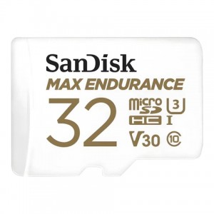 SanDisk MAX ENDURANCE microSDHC 32GB + SD Adapter - for home security cameras &amp; dashcams- up to 15-000 Hours- Full HD / 4K videos- Extreme endurance- up to 100/40 MB/s Read/Write speeds- C10- U3-