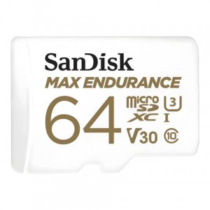 SanDisk MAX ENDURANCE microSDXC 64GB + SD Adapter - for home security cameras &amp; dashcams- up to 30-000 Hours- Full HD / 4K videos- Extreme endurance- up to 100/40 MB/s Read/Write speeds- C10- U3-