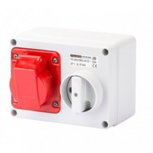 16A 3P+E 400V Surface Horizontal Interlocked Socket IP44 6H