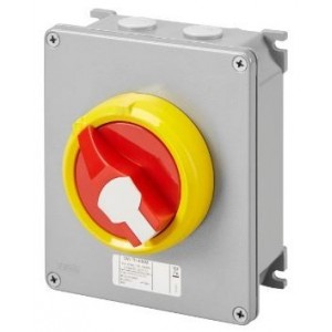 3P 16A Metal Box Red/Yellow Knob Surface Isolator