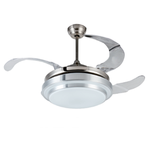 230VAC 48W LED Ceiling Fan with Retractable Blades in Chrome