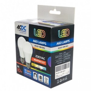 230VAC 9W Cool White LED Lamp E27 Pack of 2