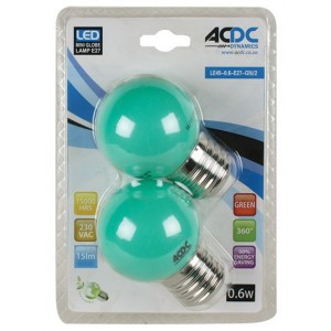 Green E27 Ball Type Lamp 230VAC 0.6W - 2 Pack