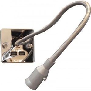 240VAC 1W LED Aluminium Wall Light Fitting Satin Nickel with 2 x USB