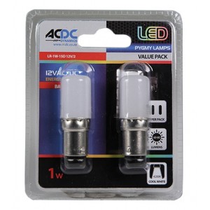 12VAC/DC BA15D 1W LED Lamp Cool White 45x18.5mm 2-Pack