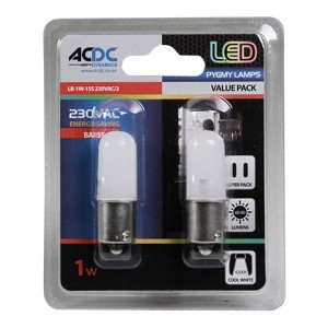 230VAC BA15S 1W LED Lamp Cool White 45x18.5mm 2-Pack