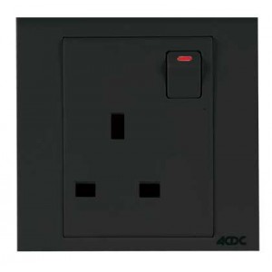 Black Orion 1x13A 3-Pin UK Switched 3x3 Socket