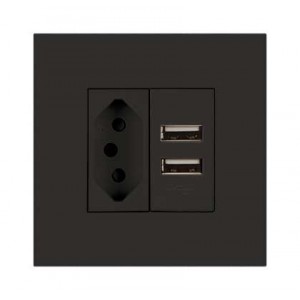 Orion Black 3x3 Pre-Assembled 16A N-Type Socket with Dual USB Charger