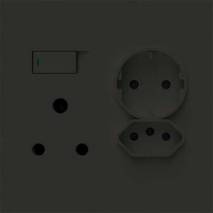 16A Switched 4x4 Mono Block with N-Type and Schuko Sockets - Black