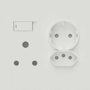 16A Switched Mono Block with N-Type and Schuko Sockets - White (4x4- Orientation)