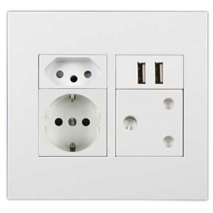 16A SA+ N-Type + Schuko + USB Socket Outlet 4x4 White