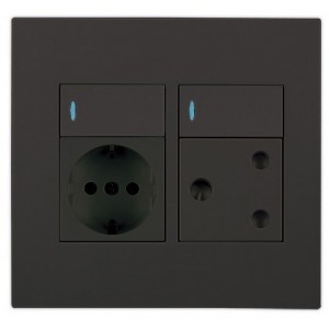 1x Schuko and 1x 16A Switched Outlet 4x4 Black Orion Pre-Assigned