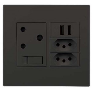 16A Switched Socket with 2X N-Type and USB 4X4 Black Orion Pre-Assembled