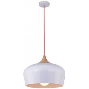 White and Wood 350mm E27 Pendant Light 230VAC 60W