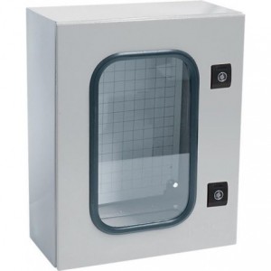 Grey Box with Glass Panel Door - 400x300x200mm