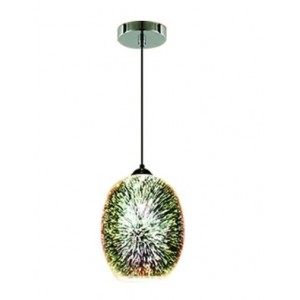 230VAC 40W 1xE27 Pendant 3D Glass/Chrome 200mm Dia