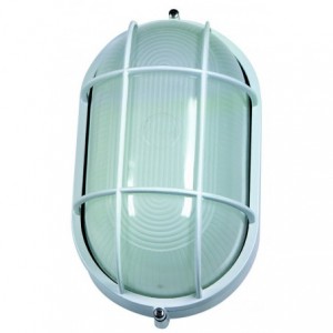 White Die Cast Bulkhead with Guard E27 100W IP54