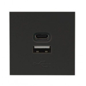 USB CHARGING SOCKET TYPE A + C 2M BLACK (45x45mm) 5V- 2.1A O