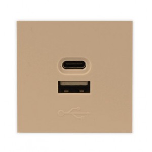 USB SOCKET TYPE A + C 2M CHAMPAGNE (45x45mm) 5V- 2.1A ORION