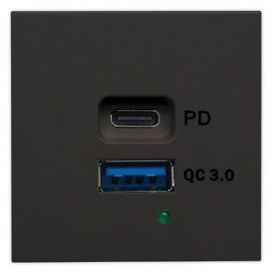 USB A+C Charging Socket 2M Black PD/QC3.0 45W Max