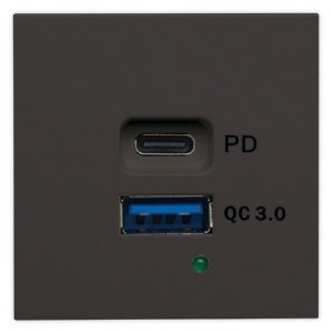 USB A+C Charging Socket 2M Black PD/QC3.0 45W Max