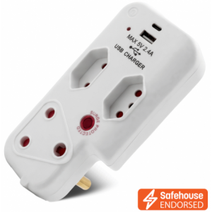 Ellies  3 Way Medium Surge adaptor with type C + USB - White