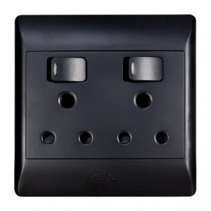 2x16A Switched Socket Outlet 4x4 with Black Cover Plate