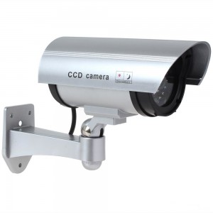 Dummy CCTV Security Camera with IR Wireless Flashing Red LED - Silver