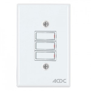3-Lever 1-Way Switch 2x4 with White Steel Cover Plate