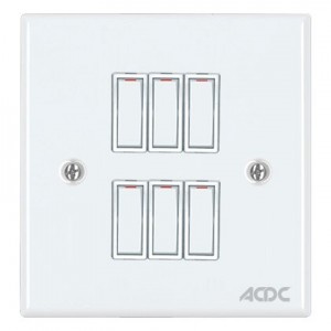 6-Lever 1-Way Switch 4x4 with White Steel Cover Plate