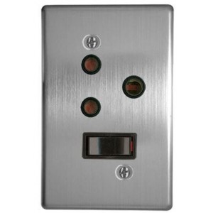 16A Switched Socket 2x4 with Silver Steel Cover Plate
