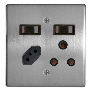 1x16A + 1 Euro Switched Socket Outlet 4x4 with Silver Steel Cover Plate