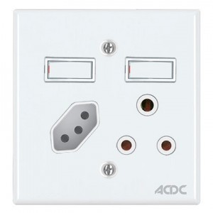 1x16A &amp; 1 Euro Switched Socket Outlet 4x4 with White Steel Cover Plate