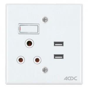 16A Switched Socket 4X4 with USB C/W White Steel Cover Plate
