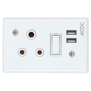 16A Switched Socket 4X2 with USB and White Steel Cover Plate